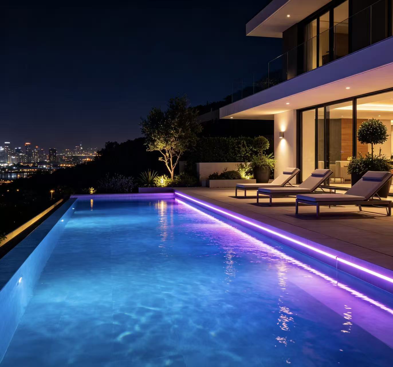 Poolside linear-lighting application scene